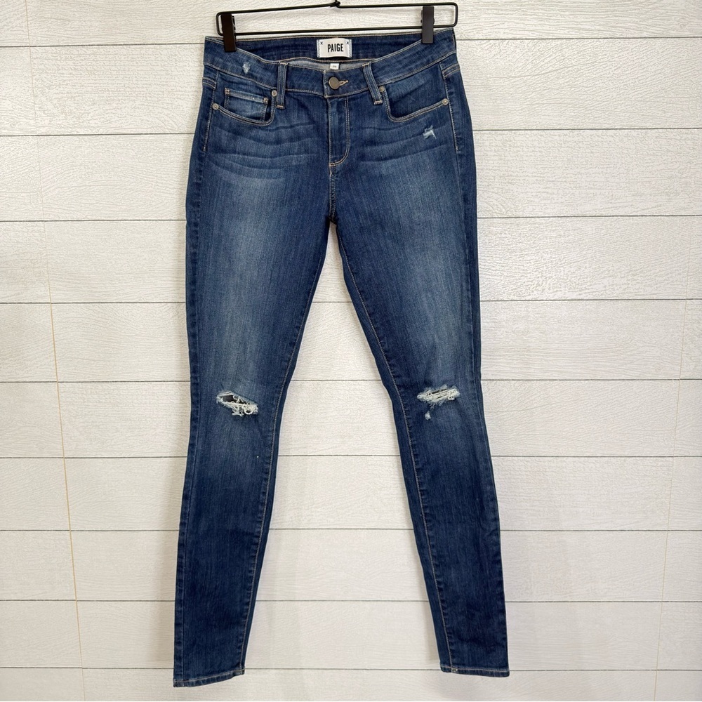 PAIGE Verdugo Ultra Skinny Jeans Ripped Knees Medium Wash Y2K Aesthetic Sz 29 - Picture 8 of 12